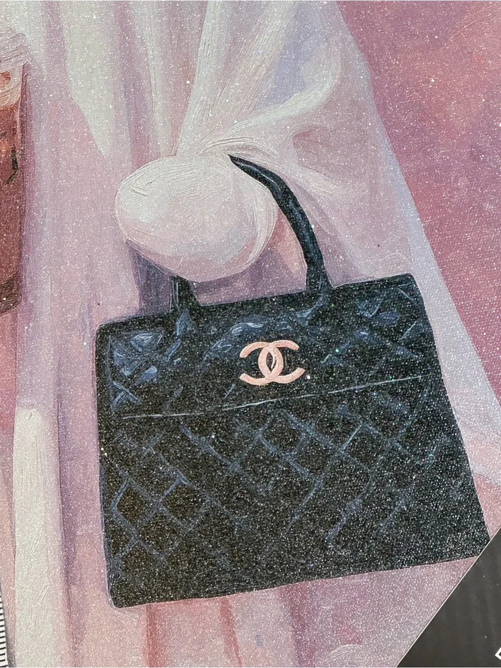 Viral Ghost Wall Art with pink bow coffee and purse